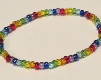 Rainbow Bracelet made from Seed Beads and stretch cord Gay Pride Bracelet red, orange, yellow, green, blue, purple