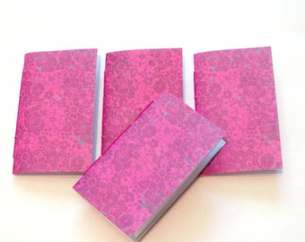 4 Mini Notebooks, Pink Flowers, pink with blue, Mini journals, abstract flowers, patterned notebook, blank journal, kid's party, NaNoWriMo