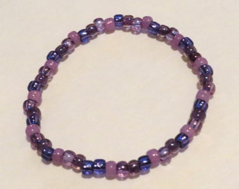 Purple Rainbow Bracelet made from Seed Beads and stretch cord. Purple seed bead bracelet, stretchy bracelet.