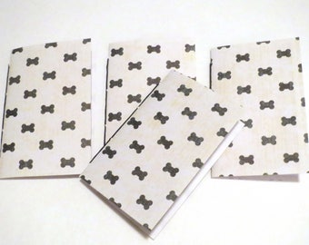 Dog Bone Mini journals, Bowties, Bow ties, black and white patterned notebook, handmade, stitched blank journal, kid's party, NaNoWriMo