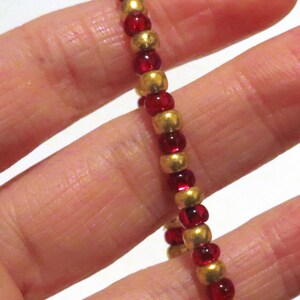 Red and Gold bracelet made from Seed Beads and stretch cord. Red seed bead bracelet, stretchy bracelet. Golden bracelet, Gold seed bead image 3