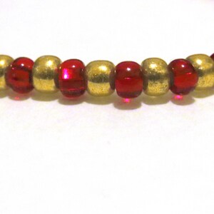 Red and Gold bracelet made from Seed Beads and stretch cord. Red seed bead bracelet, stretchy bracelet. Golden bracelet, Gold seed bead image 2