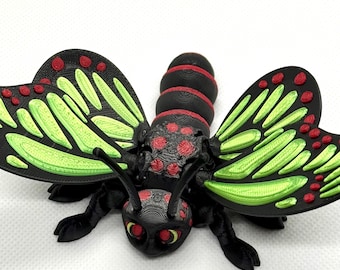 Flexi Butterfly. 3D printed Monarch butterfly. Green and Red. Articulating butterfly.