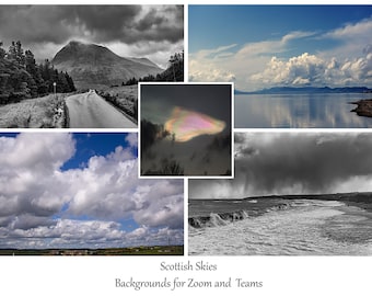 Dramatic Scottish Skies Virtual Meeting Backgrounds Bundle. 5 digital Background images for Zoom, MS Teams & others while working from home.