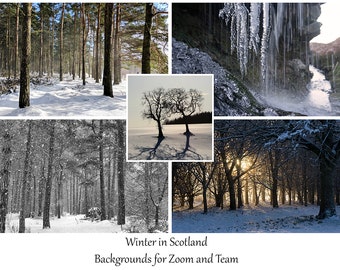 Scottish Winter Virtual Meeting Backgrounds Bundle. 5 digital Background images for Zoom, MS Teams & others while working from home.