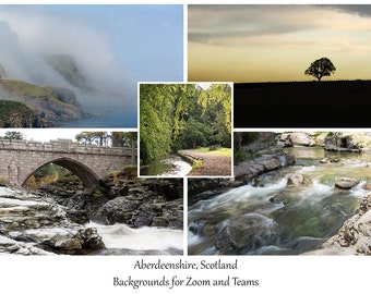 Images of Aberdeenshire Virtual Meeting Backgrounds Bundle. 5 digital Background images for Zoom, Teams & others while working from home.