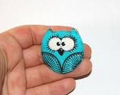 broche hibou turquoise OOAK