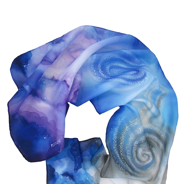 Galaxy scarf Hand painted silk scarf with stars Wearable art