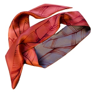Skinny neck scarf Hand painted Silk scarf women with leaves
