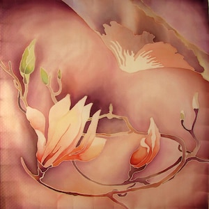 Silk bandana Hand painted silk scarf square with magnolia