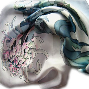 Square silk scarf women Hand painted silk scarf Gift for wife