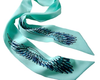 Silk hair scarf Hand painted  Skinny silk scarf wings