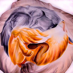 Fox scarf Hand painted silk scarf  Yin yang