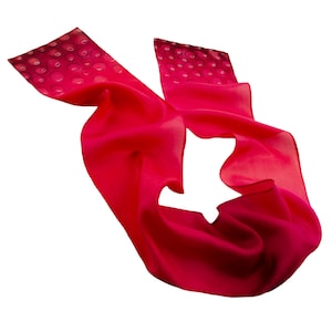 Hand painted red silk skinny scarf with pebble edge design Gift for sister