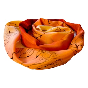 Skinny neck scarf burnt orange Hand painted silk scarf  2nd anniversary gift