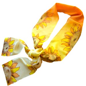 Sunflower skinny silk scarf hand painted Yellow and orange floral narrow scarf Gift for her