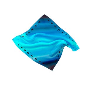 Hand painted silk pocket square Turquoise and black men&#39;s handkerchief Geometric ornament