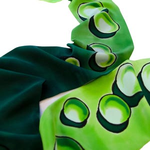Hand-painted green silk scarf with abstract design Skinny silk scarf with balloon Gift for sister