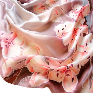 Pink silk scarf women  Hand painted silk scarf Gift for wife