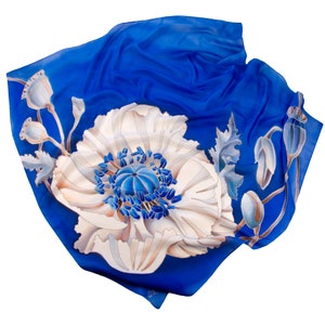 Royal blue silk scarf square Hand painted silk scarf  1st anniversary gift for wife