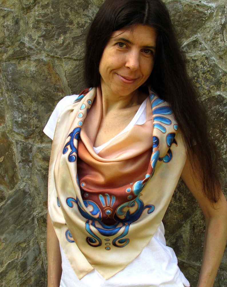 Hand Painted Silk Scarf Square Mindfulness Gift for Wife Etsy