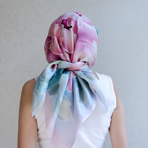 Silk head scarf hand painted Gift for wife