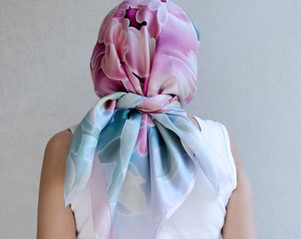 Silk head scarf hand painted Gift for wife