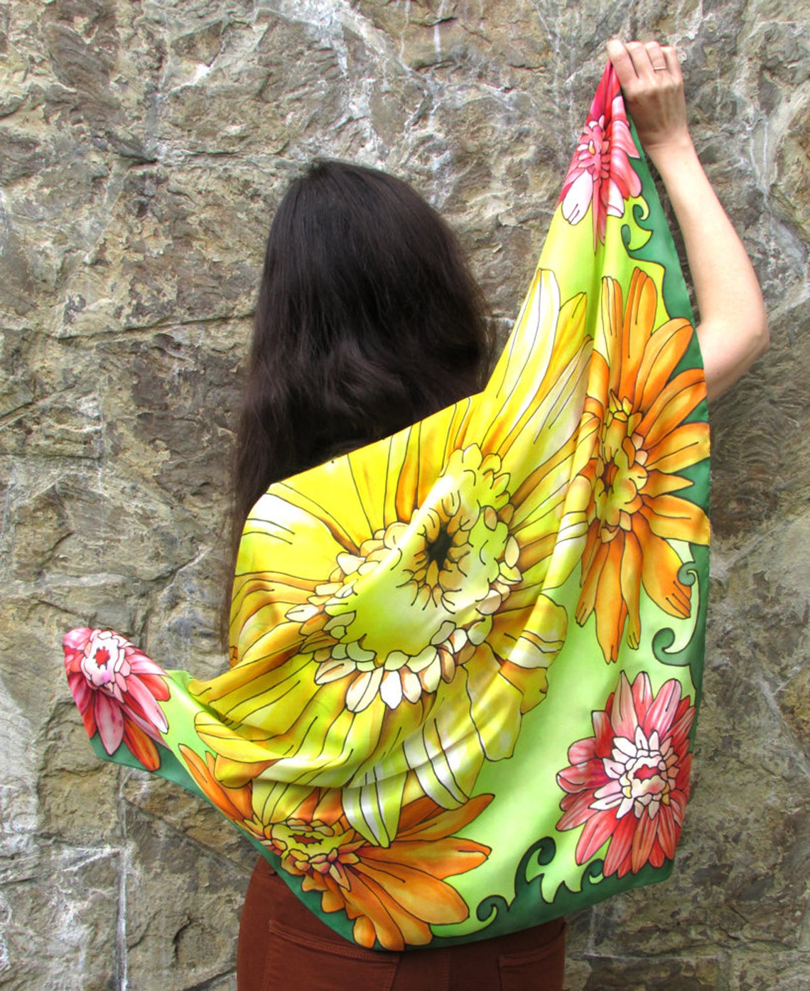 Yellow Silk Scarf Square Silk Scarf Women Great Grandma Gift Etsy