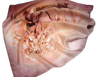 Square silk scarf women Hand painted silk scarves 2nd anniversary gift for wife