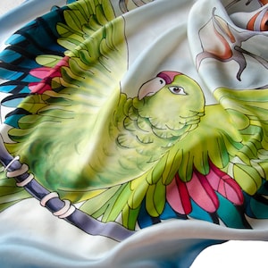 Personalized scarf with you birds Tropical handpainted silk scarf