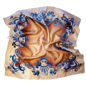 Hand painted silk scarf square Mindfulness gift for wife