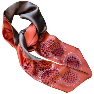 Burnt orange skinny silk scarf Dandelions neckerchief Gift for women