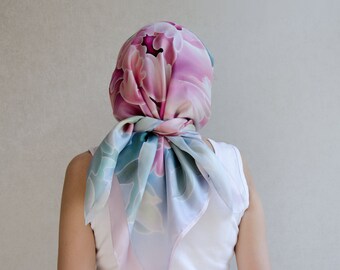 Silk head scarf hand painted Gift for wife