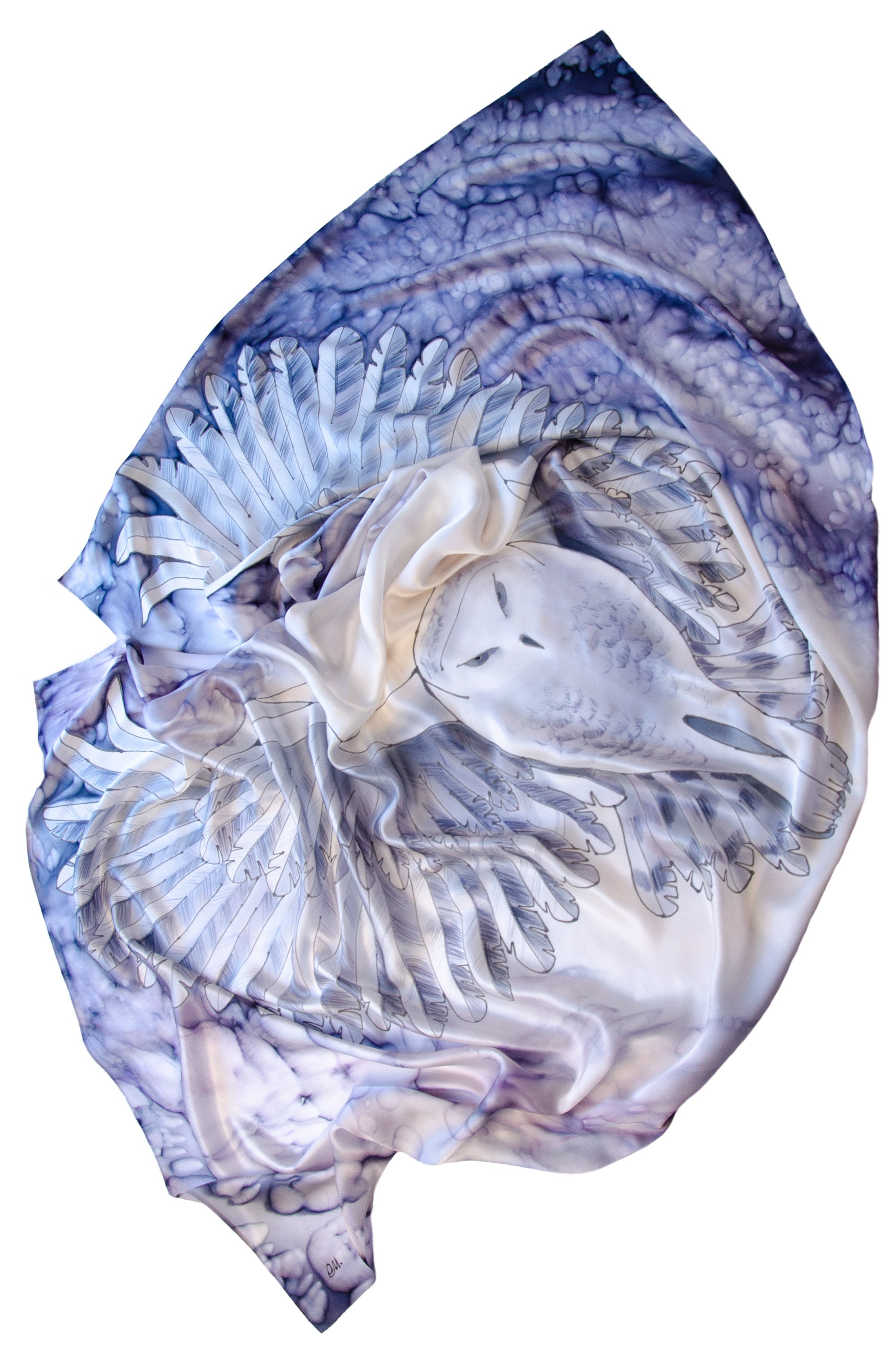 Owl silk wrap Hand painted wedding silk shawl Satin large scarf with wings