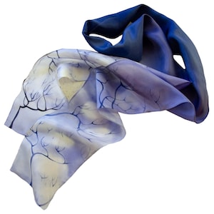 Indigo scarf Hand painted silk skinny scarf Gift for wife