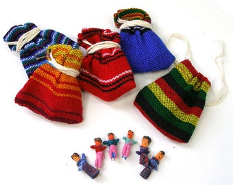 6 Guatemala Worry Dolls mit Beutel