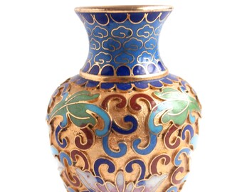 Cloisonne Miniature Vase, Vintage Blue and Gold, Decorative Vase - Cloisonne Vase