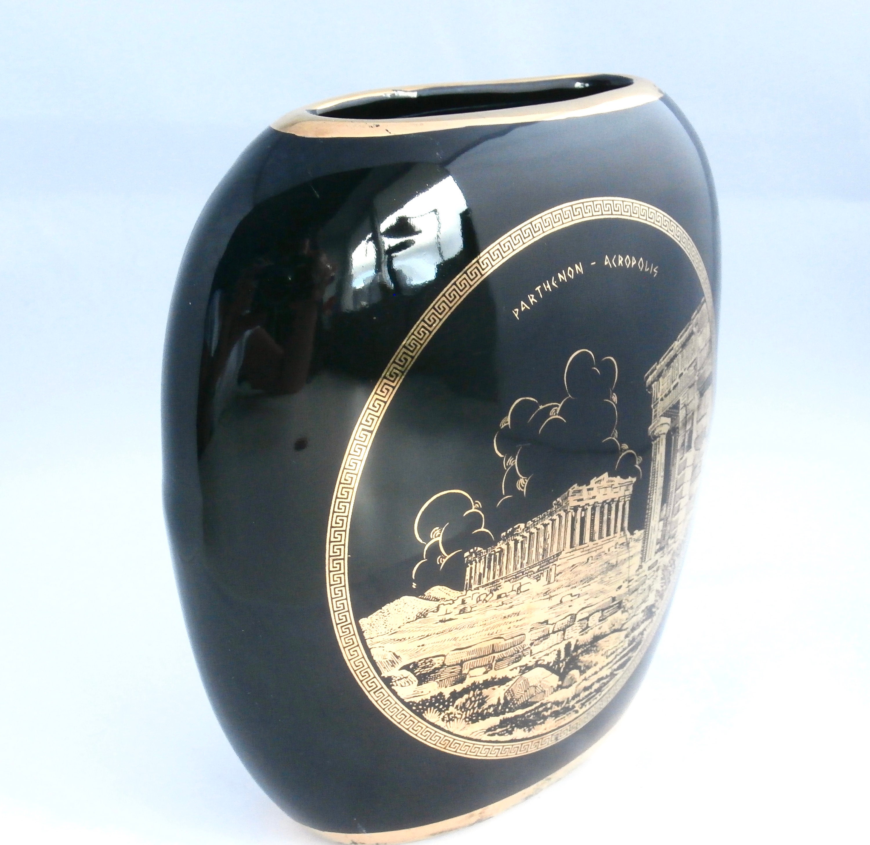 Black and Gold Greek Vase of Parthenon Finished in 24k Gold Etsy