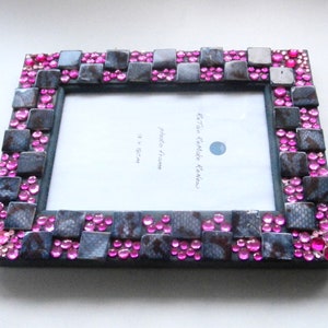 Upcycled Photo Frame with Decorative Bead Mosaic - Pink and Grey Frame