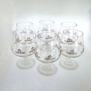 Set of 6 Brandy Glasses - Printed Vintage Glassware - Retro Barware
