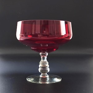 Cuenco grande vintage para postres (18 cm) de vidrio rojo rubí con pedestal