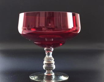 Vintage Large Dessert Stand Bowl - 7 Inch Pedestal Ruby Red Glass Bowl