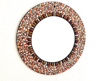 Espejo de pared redondo - Espejo de mosaico de cáscara de huevo decorativo hecho a mano