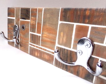 Handmade Mosaic Coat Rack - Wood Mosaic Art Coat Hanger Hooks