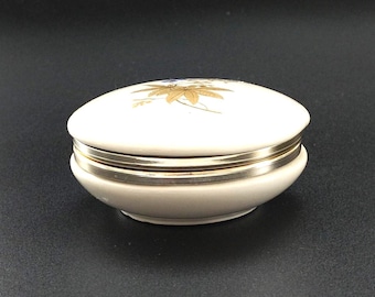 Vintage Round Ceramic Floral Print Trinket Box - Hinged Lid Box