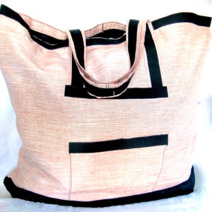 Large Shopping Tote - Repurposed Vintage Pink & Black Silk Fabric