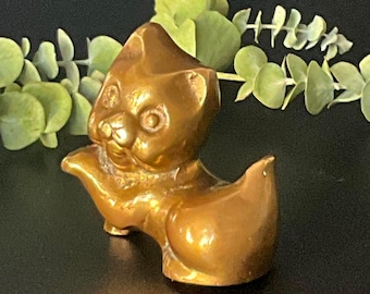 Messing miniatuurbeeldje kat - antiek en verzamelobjecten