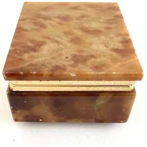 Alabaster Trinket Box with Brass Finish and Hinges - Made in Italy