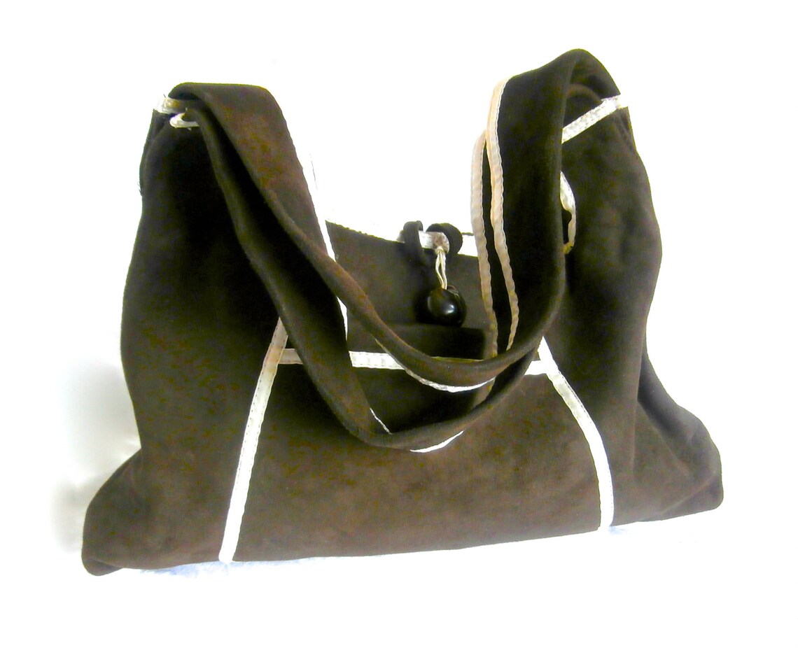 Suede Handbag Repurposed Vintage Small Suede Bag Brown | Etsy