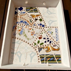 Upcycled Mosaic Cottage Style Tray - Patterned Tiles & Rhinestone Jewellery